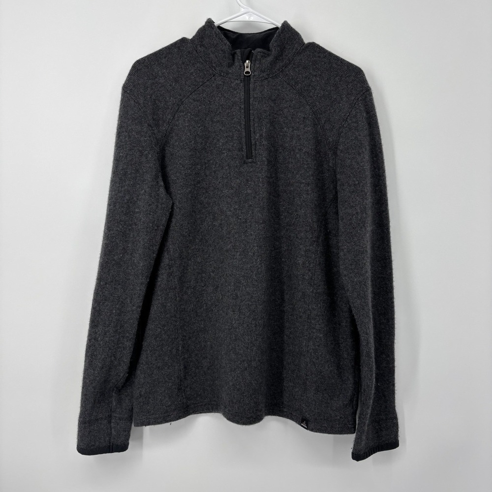 PrAna 1/4 Zip Pullover‎ Sweater Wool Blend Gray Logo Mens Large
